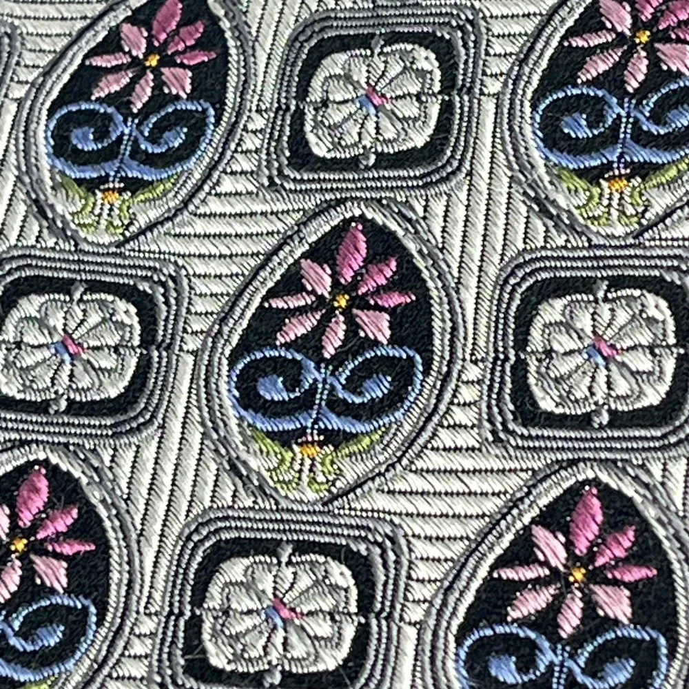 Jos. A. Bank Tie Mens Silver Black Floral Medallion Silk Signature Gold USA‎